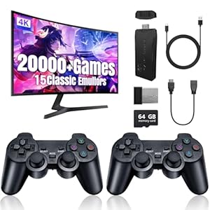 Wireless Retro Gaming Console, 20000+ Retro Game Stick Pro with 15 Emulator, 4K HDMI Output, Plug & Play Classic Video Gaming Stick with Dual 2.4G Wireless Game Controllers for TV, Gifts (64GB)
