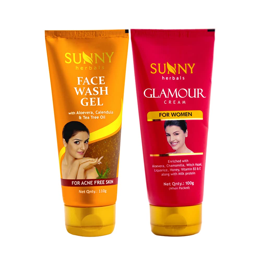 Herbals Tea Tree Oil Face Wash (110 gm) & Women's Glamour Cream (100 gm) Combo, Unblock Oil Glands, Dry Pimples, Lighten Skin, Sun Protection, Keeps Skin Smooth & Supple