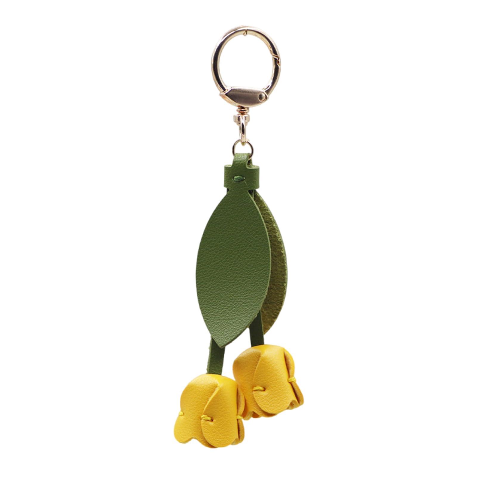 Laiousn Unisex Yellow Trendy Tulips Bag Charm Alloy Pu Leather Detachable Ornament Elegant Floral Rings For Women Men Gift Pu Leather Keychain
