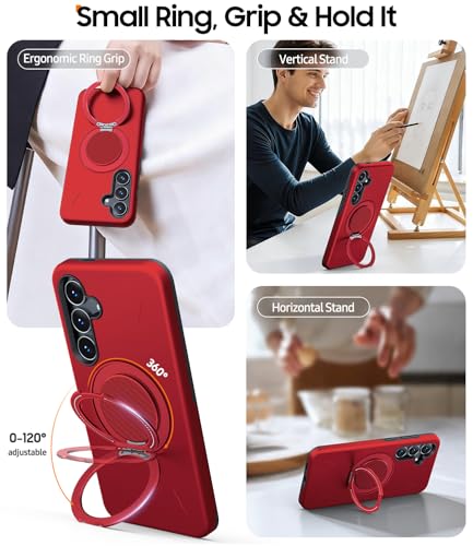 JAME for Samsung Galaxy S25 FE Case, Ring Stand, Shockproof Phone Case Red - image 2
