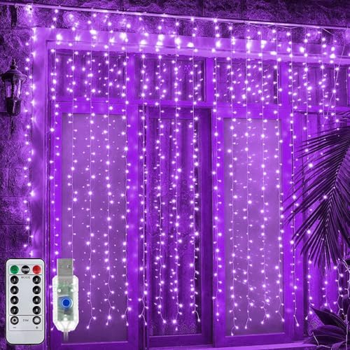 Image of MIRADH 300 LED Fairy Curtain String Lights - USB Powered Remote-Controlled Backdrop, Warm Ambience for Diwali, Navratri, Christmas & New Year Decor, (Purple)