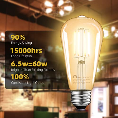 MASTERY MART E27 Vintage Light Bulbs, Non-Dimmable, 2500K Warm White, 6.5W 60W Equivalent - Image 3