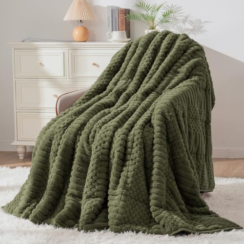 Image of Uttermara Weighted Blankets for Adults Queen Size, 15lbs 60x80 inches | Soft Plush Fleece; Warm Cozy Sherpa; Machine Washable; Filled with Glass Beads; Heavy Throw for Sleep and Calm; Army Green