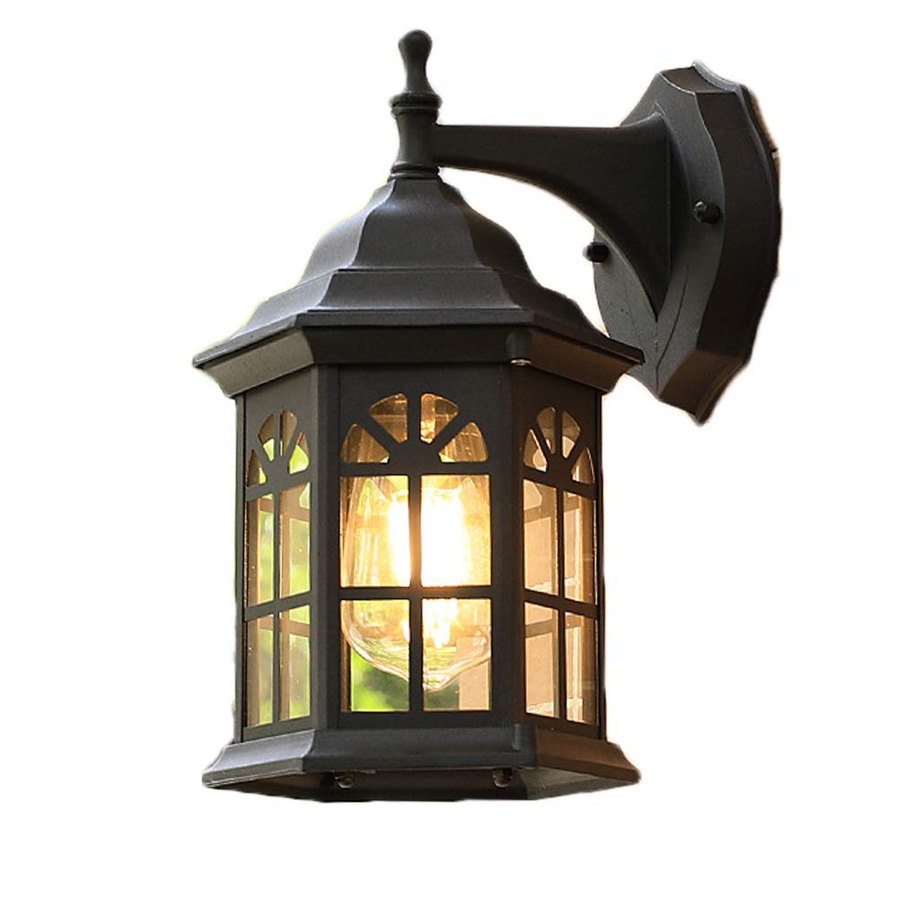 HELCEKOU Vintage Industrial Outdoor Wall Light Waterproof Aluminum Glass Sconces for Door Hall Porch Courtyard Balcony Retro Style Black Lantern Exterior E27 Hallway Patio