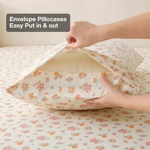 Image of Viviland Floral Twin Sheet Set - 3 Piece Vintage Yellow Boho Flower Patterned Bed Sheets - Soft, Breathable Microfiber Sheets with Deep Pocket, Non-Slip Fitted Sheets & Pillowcases