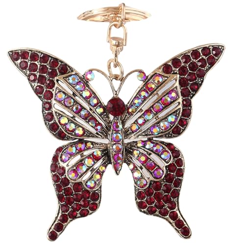 Psdndeww Llavero de mariposa de cristal colorido con colgante de metal, diseño de insectos, mochila, Rojo -, as show