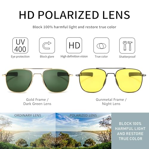 Image of SUNGAIT Men's Military Style Polarized Pilot Aviator Sunglasses - Bayonet Temples