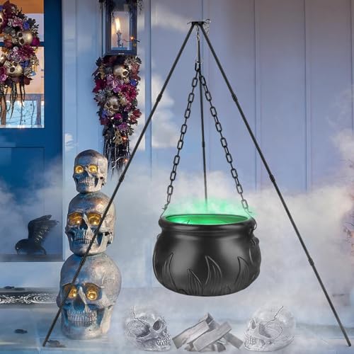 Hocus Pocus XL Large Witches Cauldron - Outdoor Halloween Decor with Timer Lights on Tripod - Black...