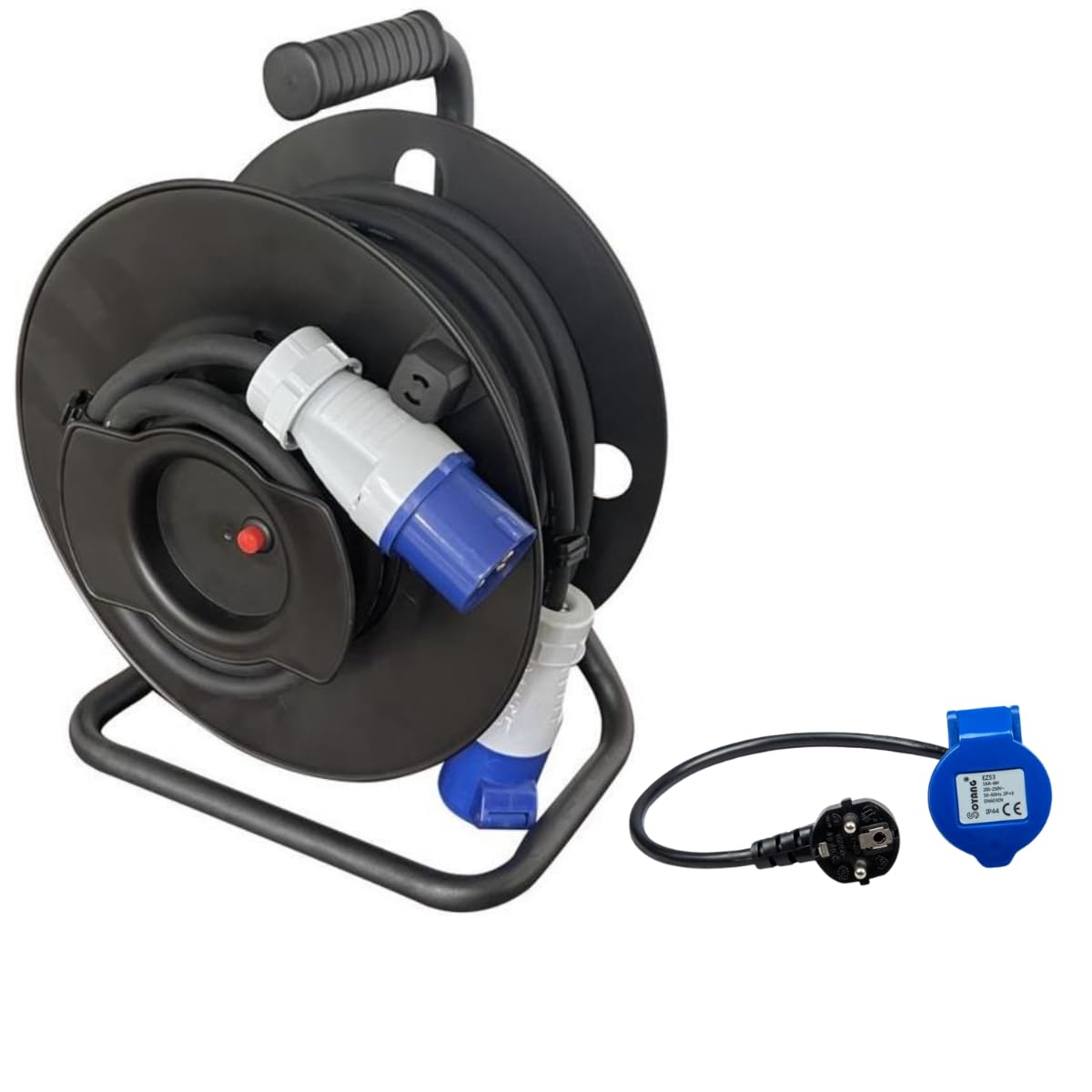 Antarion Pack Enrouleur de câble électrique Camping 3600W 25M P17 + Adaptateur Femelle P17-230V CEE 150cm pour Camping-Car