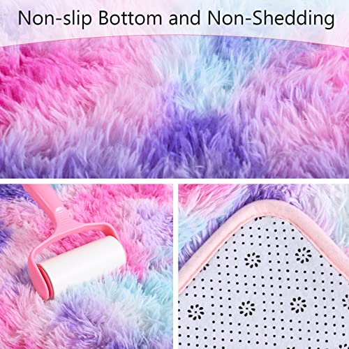 Arogan Soft Rainbow Area Rugs For Girls Room 3X5 Feet, Fluffy Girls Bedroom Rugs, Princess Rug, Cute Colorful Carpet For Kids Teens Nursery Toddler, Purple #TOP1