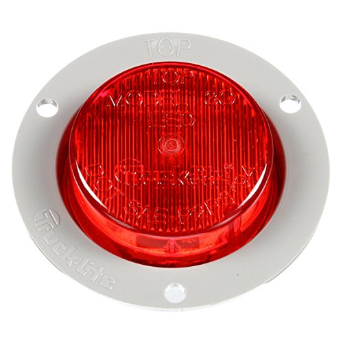 Truck-Lite 30251R Marker Clearance Light (30 Series, Led, Red Round, 2 Diode, P3, Gray Polycarbonate Flange Mount, Fit 'N Forget M/C, 12V) #TOP12