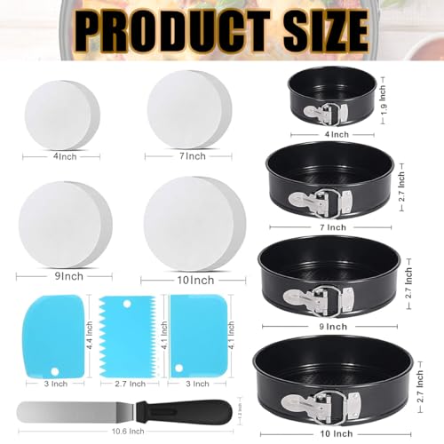 214PCS Round Cake Pan Sets for Baking Cake Decorating Supplies: 4 Non-Stick Springform Pans Set (4, 7,9,10 inches), Icing Tips, Cake Leveler – Leak-Proof Cheesecake Pan by Satianyou - Image 2