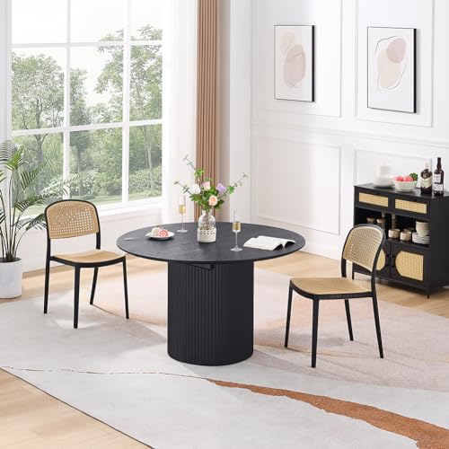 JURMALYN Black Oval Dining Table for 6 8 Extendable Dining Table Round Kitchen Table with Extension Leaf for Dining Room Living Room 47.24\" to 86.61\" - Thumbnail 5