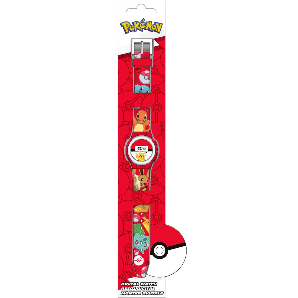 Kids Euroswan Reloj Digital Infantil 21cm Compatible con Pokémon, Reloj Automático con Correa de plástico Ajustable para Niño y Niña, Regalo Original Cumpleaños