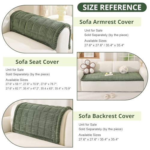 Sofa Covers 2 3 4 Seater, Corner Sofa Cover L Shape, Pet-Friendly Couch Cover Furniture Protectors for Dogs, Thick Soft Corduroy Sofa Pads Fuzzy Couch Cushions for Pets, Kids (Green, 70x210cm) - Image 3