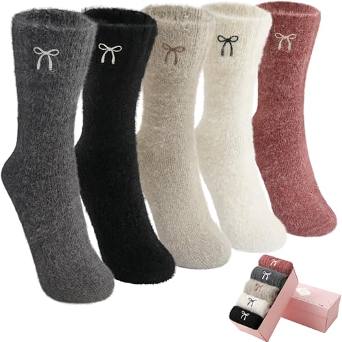 Image of SISOSOCK 5 Pairs Fuzzy Soft Cozy Comfortable Socks for Women, Casual Sleep Comfy Socks, Perfect Warm Winter Gifts for Women