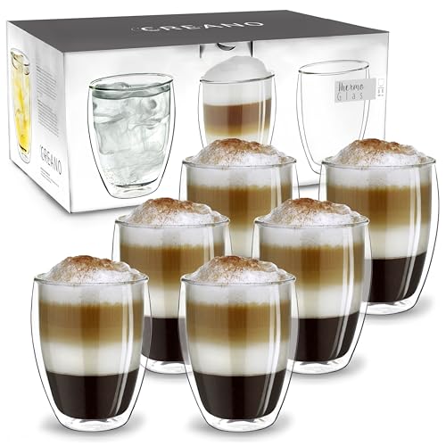 Creano doppelwandige Latte Macchiato Gläser XXL 400ml - Extra großes hitzebeständiges Glas aus Borosilikatglas - 6er Set