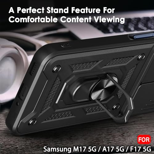 Image of TheGiftKart Tough Armor Bumper Back Cover Case for Samsung Galaxy M17 5G / A17 5G / F17 5G | Sliding Camera Cover, Kickstand & Ring Holder | 360 Degree Protection Back Cover Case (PC & TPU, Black)