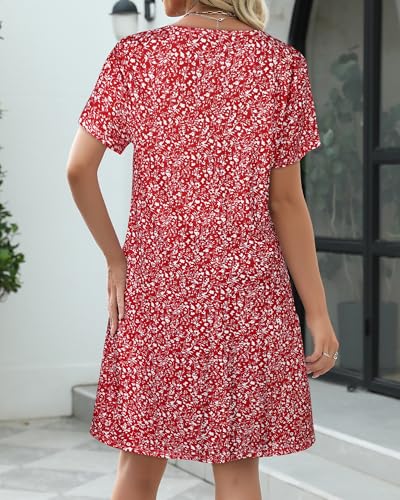Image of CHICGAL Summer Dresses for Women V Neck Short Sleeve Casual Loose T Shirt Sundress Beach Cover Ups with Pockets 2026