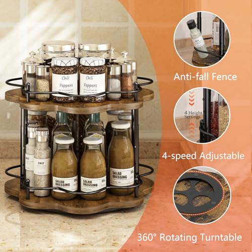 Image of 2 Tier Lazy Susan Organizer,2-Tier Spinning Spice Rack with Stable Carousel Base & 4 Height Settings for Cupboard Kitchen Countertop Dining Table Cupboard (Two-Ply(Petal Shape))