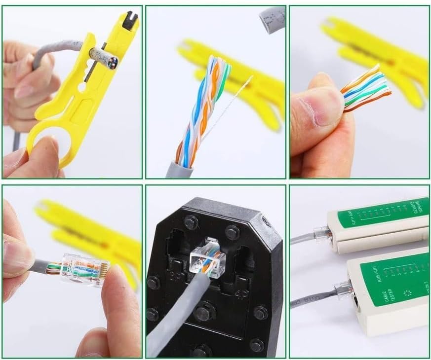 Image of Inditrust 3-in-1 RJ45 Crimping Tool Kit - Wire Stripper, Cutter & Crimper for RJ45, RJ11, RJ12, Cat5e /Cat6 LAN Cable with 5 Connectors & 5 Boot Covers - Blue /Green