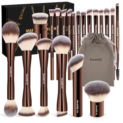 MAANGE 20 PCS Foundation Makeup Brush Set, Double-ended Kabuki Contour Brush for Liquid Powder...