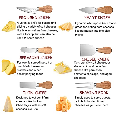 Cheese Knife Gift Set of 6 - Acacia Wood Handle Stainless Steel Cheese Knives Kit, Present for Cheese Lovers - Image 3