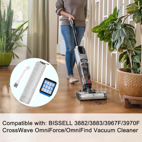 Image of For Bissell CrossWave OmniForce & OmniFind Vacuum Cleaner, 3x Multi-Surface Brush Rollers + 3x HEPA Filters + 1x Clean Brush, Replacement Parts 3882 /3883 /3967F Series, Compare to Model 1640064