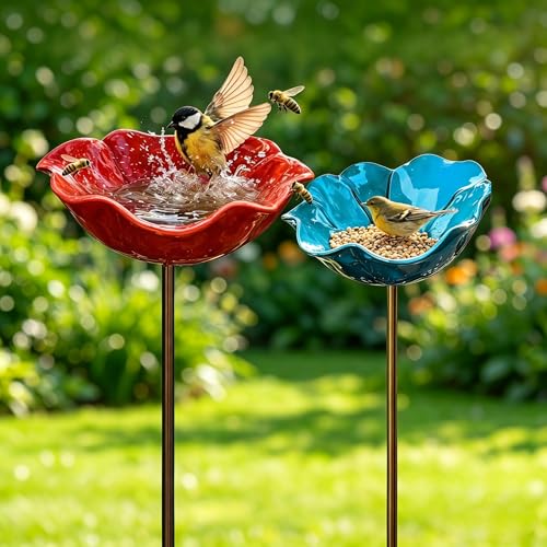 Vogeltränke Metall Futterstation Vögel Gartenstecker Vogeltränke Winterfest Für Den Garten Bienentränke Blume Insektentränke Flower Garden Stake Bird Bath Gartens Für Bienens Schmetterlingstränke (D)