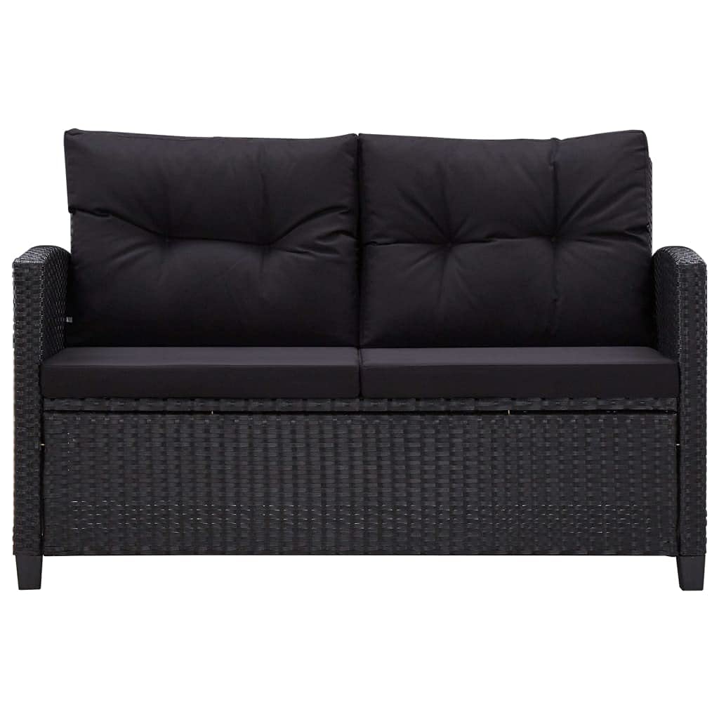 vidaXL Sofá de Jardín 2 Plazas y Cojines Asiento Patio Piscina Balcón Tumbona Salón al Aire Libre Exterior Cómodo Ratán Sintético Negro 124 cm