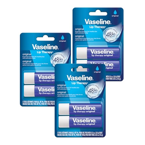 Vaseline Lip Therapy Care Original Fast-Acting Nourishment Ideal for Chapped Dry Cracked or Damaged Lips Lip Balm 3-Pack of 2 0.16 Oz Each 6 Lip Balms