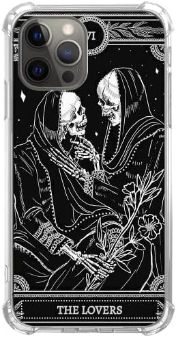 Qivtpjkrin The Lovers Tarot Card Skull Black Case Compatible with iPhone 13 Pro Max, Trippy Psychedelic Aesthetic Cool Skeleton for Max,Trendy Design TPU Bumper Cover