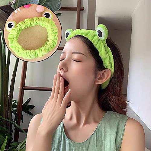 UngVeil 2 Pieces Cute Frog Headband Stretchy Frog Hair Accessories Cartoon Frog Headband for Face Washing Shower Sports Yoga Beauty Skincare (Green - Image 2