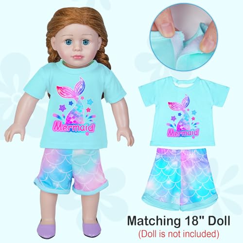 MHJY Matching Doll and Girl Pajamas Regular Shoulder Nightwear Short Sleeve Top and Shorts Cute Clothes for Toddlers Girls3