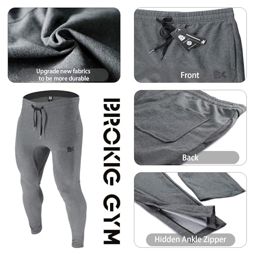 Image of BROKIG Mens Zip Joggers Pants - Casual Gym Workout Track Pants Comfortable Slim Fit Tapered Sweatpants with Pockets | Slim Tapered Fit Breathable Stretch Athletic Track Pants for Sport Training Running Hiking and Daily Active or Causal Wear
