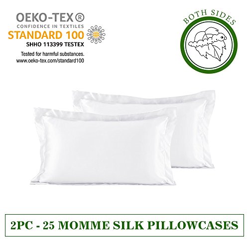 LILYSILK 2pcs Silk Pillowcases Oxford 25 Momme Luxury for Hair and Skin 100  Mulberry Charmeuse Double-Side Silk Fabric Gift Box White King(20