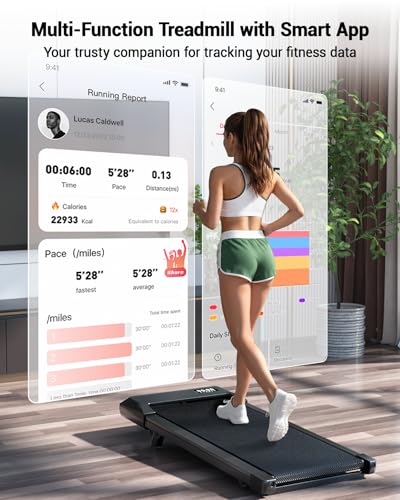 Image of DeerRun Under Desk Walking Pad Treadmill for Home & Office, 6% Manual Incline, 0.6-3.8 MPH Walking Speed, 300 lb Capacity, App & Remote Control