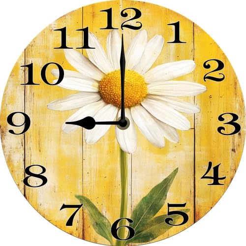 Daisy Wall Clock 10 Inch Silent Non-Ticking Home Kitchen Decor,Battery Operated for Bathroom Bedroom Living Room Office