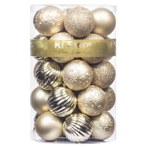Esferas, Toy KI Store Bolas de Navidad inastillables 34 Piezas Decoración de árbol de Navidad de champán Dorado Claro para decoración de Fiestas de Bodas de Navidad, 60...