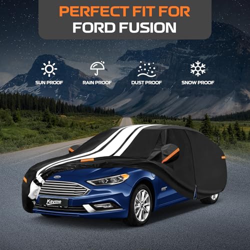 Image of Kayme Heavy Duty Car Cover Custom Fit for Ford Fusion (2005-2026) | Outdoor Full Exterior Cover Rain Snow Sun UV Protection, Gift with Tape /Towel /Bag, Soft Cotton Inner Protect Vehicle Paint
