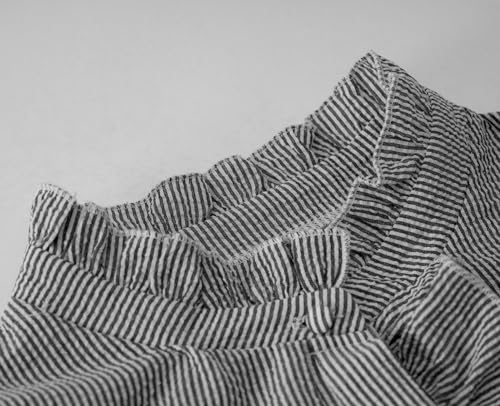 ebossy Women's Ruffled Solid Stripes Babydoll Blouse Button Down Formal Business Shirt Top4