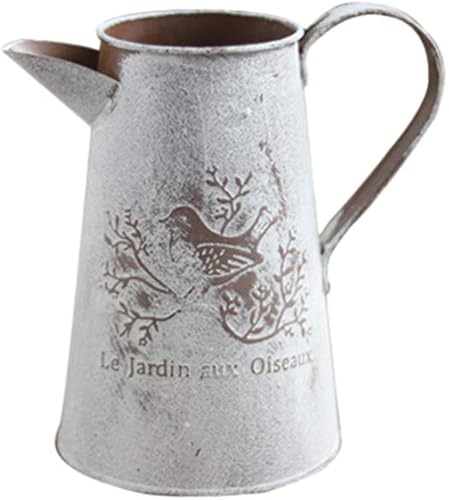 GANAZONO Shabby Chic - Jarrón de metal con acabado galvanizado, jarra rústica, jarra primitiva, regadera de granja, soporte de flores artificiales