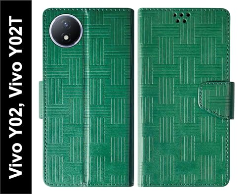 Image of SBMS Flip Cover for Vivo Y02 / Vivo Y02T Back Cover Case with Magnatic Closure | Inbuilt Stand | Card & Money Pocket (Mat Green)