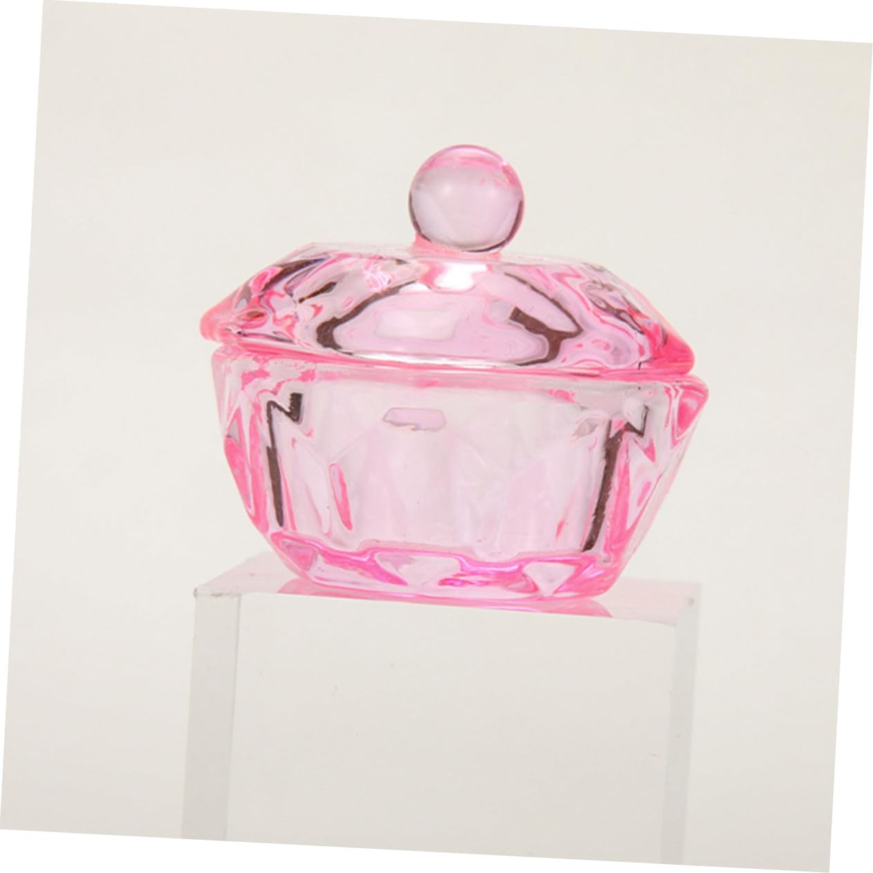 FOMIYES Pink Crystal Cup Glass Nail Dish 2pcs Lid for Liquid Nail Dip Container