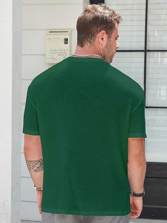 Image of Men Solid Waffle Round Neck Oversized /Dropshoulder |Baggy| Summer T Shirt for Ment Shirt