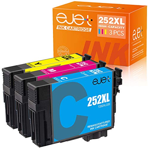 ejet Remanufactured Ink Cartridge Replacement for Epson 252XL 252 XL T252XL to use with Workforce WF-7710 WF-7720 WF-3620 WF-3640 WF-7610 WF-7620 WF-3630 Printer (1 Cyan, 1 Magenta, 1 Yellow) 3 Pack