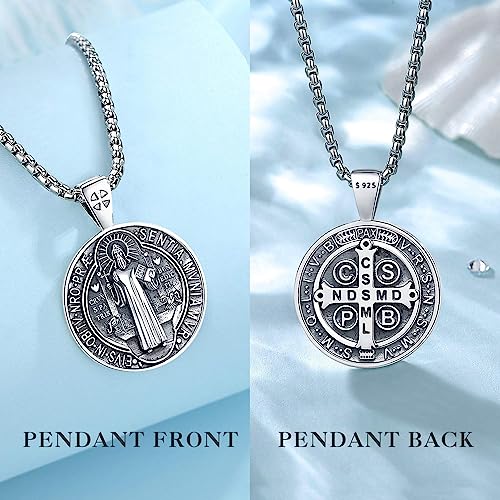 EUDORA 925 Sterling Silver St Christopher/St Benedict/St Michael/Virgin Mary/San Judas Tadeo/Good Shepherd Cross/Archangel Necklace Medal Pendant Protection Religious Amulet Jewelry For Men Women2