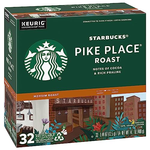 Image of Starbucks Coffee K-Cup Pods for Keurig Brewers, Pike Place Roast, Medium Roast (32 Count (Pack of 6))