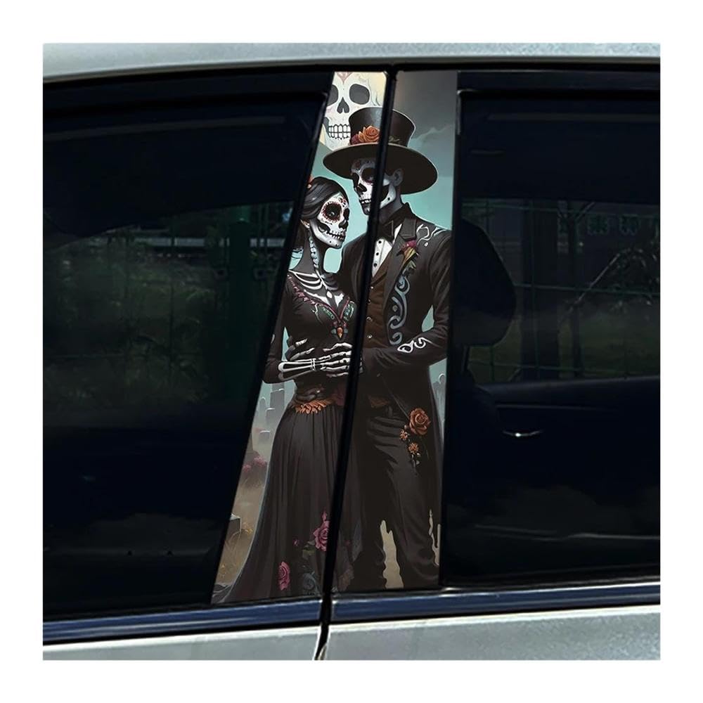 Body Parts 2pcs Skeleton Sugar Skull Lovers Couple CP Car B Pillar Waterproof Sticker Auto Center Column Decals(H)