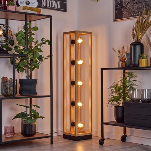 hofstein Lampadaire Ottersta, en bois/métal de couleur naturelle/noire, luminaire au design scandinave moderne, hauteur 102,5 cm, avec interrupteur au pied, 5...